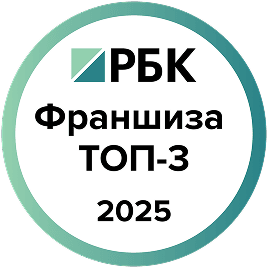 circle sticker with text inside: rbk franshiza top-3 award